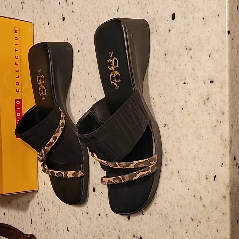 Shoes Black Leopard Slides - Picture 3 of 5